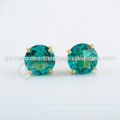 NaturalTeal Quartz Gemstone Faceted Round Micron Gold Plated 925 Sterling Silver Prong Set Stud Earrings Jewelry Suppliers